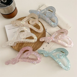 Grande Pince à Cheveux Coeur Irisé pour Femmes Creuse Nacrée Acrylique Pince Requin Style Coréen Accessoires Cheveux Coeur pour Cheveux Epais