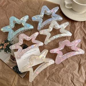Iridescent Star Hair Claw Clip For Women Large Hollow Five-pointed Star PVC Hair Catch Clip Fashion Hair Accessories