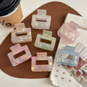 Summer Sweet Pearlescent Square Hair Claw Clip Korean Vintage Small PVC Shark Clip For Women Girl Hair Accessories
