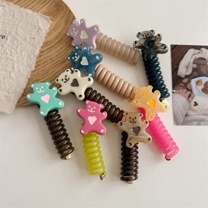 Süße Bären Cartoon Telefonkabel Haargummis Spirale Elastische Haarbänder Harz Bär Pferdeschwanz Halter Für Damen Mädchen Haarschmuck