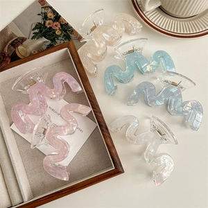 Lot de grandes pinces à cheveux ondulées en PVC irisé avec ressorts dorés pour femmes