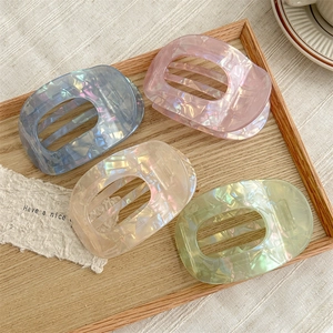 Elegant Acetate Iridescent Hair Clip Hollow Oval Shark Clip Artificial Pearl Luster Gradient Hair Claw For Women Daily Styling Accessory
