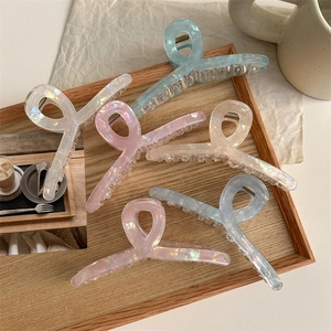 Large Iridescent Hair Claw Clip Pearly High Gloss Shark Clip For Women Elegant Korean Style Hair Accessories For Thick Hair Daily Styling