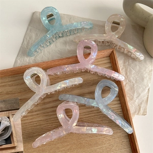 Set of 6 large iridescent acrylic shark hair clips with pearl luster finish for women