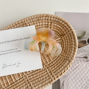 Detailed close-up of amber acetate pumpkin hair claw clip with France engraving