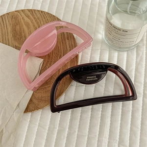 French Style Acetate Hair Claw For Women Large Hollow Half Round Shark Clip Elegant Handmade Pink Hair Accessories