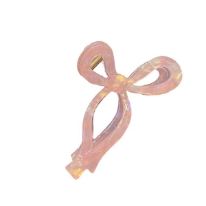 Pince à cheveux n'ud sirène rose iridescent avec finition nacrée et ressort en métal