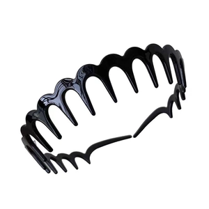 Black wavy acetate hairband with non-slip tooth design for women, high crown styling accessory