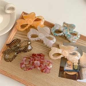 Pinza per Capelli con Fiocco in Acetato Vintage Francese per Donna Elegante Motivo a Griglia in Marmo Fermaglio per Capelli