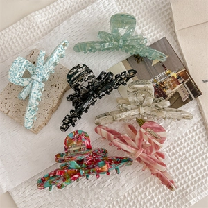 French Style Large Acetate Bow Hair Claw Clip For Women Marble Pattern Handmade Hair Accessories Shark Clip