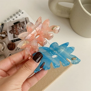 Grandes pinces à cheveux à fleurs en acétate, accessoires de coiffure marbrés rose et bleu