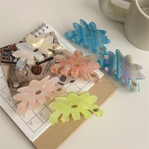 Lot de 6 pinces à cheveux en acétate nacré motif floral pour coiffures de femmes