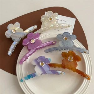 Pince à Cheveux Fleur en Acétate Style Français Grande Pince Requin Élégante Marguerite Accessoires Cheveux pour Femmes