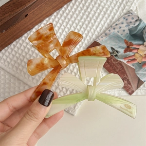 Pink and green acetate bow hair claw clips for women with Korean handmade style design