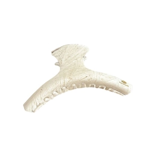 Large acetate shark hair claw clip in ivory marble pattern with gold YD handmade logo
