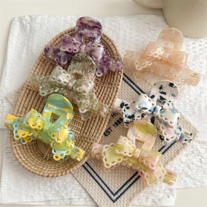 Elegant Acetate Hollow Bow Hair Claw Clip Sweet Retro Marble Pattern Shark Clip Large Lace Edge Hairpin Accessories For Women