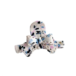 Bow hair claw clip with colorful marble pattern and delicate scalloped lace edge