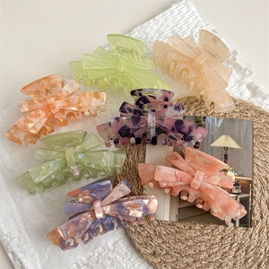 Vintage French Acetate Bow Hair Claw For Women Large Marble Texture Shark Clip Elegant Hair Styling Accessories Hairpin