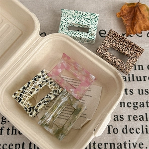 Retro chic geometric square hair claw clips set with polka dots and marble patterns