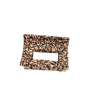 Elegant rectangle acetate claw clip with chic leopard print and geometric hollow design