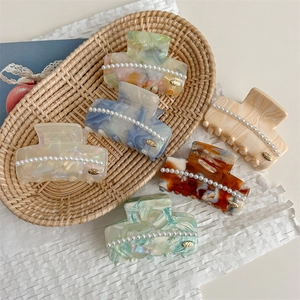 Elegant acetate large hair claws set with pearls in six colors for women's hairstyling