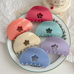 Acetate Flower Hair Claw Clip Sweet French Style Cream Color Hollow Shark Clip For Women Hair Styling Accessories