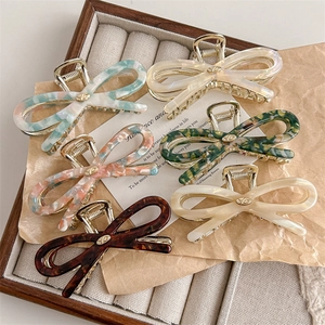 Elegant Acetate Bow Hair Claw For Women French Style Marble Tortoise Shell Pattern Butterfly Hair Clip Retro Hair Accessories