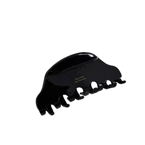 Elegant medium acetate shark hair claw in black with gold Barrette La France lettering