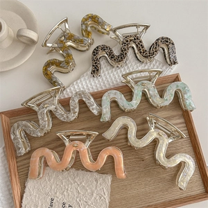 Extra large 14cm wave alloy hair claw clips with various stylish acetate marble patterns