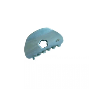Morandi blue acetate hair claw clip with floral hollow design and French lettering