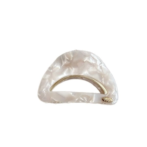 French vintage semi-round acetate hair claw with marble pattern and gold metal accents