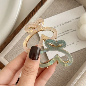 Gradient iridescent butterfly hair claw clips in pink and green acetate for women