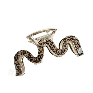 Extra large 14cm wave alloy hair claw clip with leopard pattern and golden finish