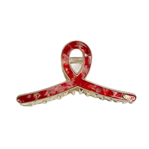 Elegant red marble pattern acetate hair claw clip with gold metal base for women
