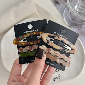 Ensemble de 3 barrettes minimalistes en acétate, coloris écaille de tortue et olive