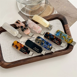 French Vintage Acetate Tortoise Shell Hair Clip Elegant Rectangle Marble Pattern Duckbill Clip For Women Hair Styling