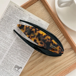 Detail einer Haarklammer mit Schildpattmuster und goldenem Barrette La France Text
