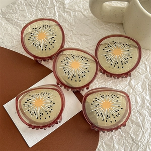 Pince à cheveux motif kiwi créatif en acétate translucide brun pour un style vintage