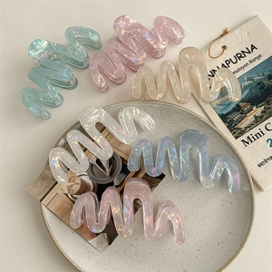 Pearlescent wavy hair claw clips in assorted jelly colors for thick hair styling