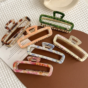 Set of 6 premium acetate rectangular claw clips in various elegant marble and solid colors