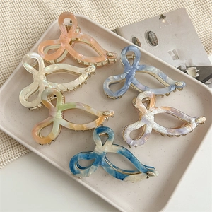 French Style Acetate Bowknot Hair Claw For Women Marble Texture Large Size Butterfly Hair Clip Elegant Hair Accessories