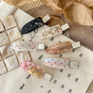 Elegant Acetate Style Acrylic Rhinestone Duckbill Hair Clip Multicolor Marble Pattern Side Bangs Clip Fashion Hair Accessories For Women