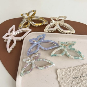 French Minimalist Butterfly Acetate Hair Claw Clip Marble Texture Hollow Shark Hair Clip Elegant Accessories For Women