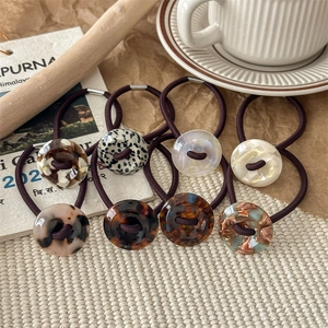 Vintage Acetate Button Hair Ties High Elastic Durable Rubber Band Leopard Marble Pattern Ponytail Holder For Women Fashion Accessories