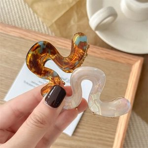 Blue amber and pearl white wave hair clips in high quality acetate with metallic edges