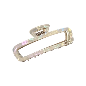 Elegant rectangle cutout hair claw clip in iridescent pearlescent white acetate finish