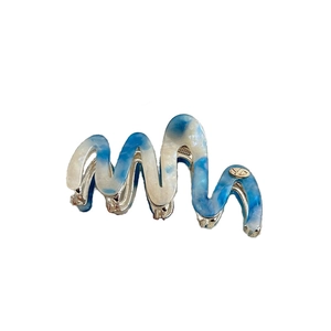 Blue and white marble wave hair claw clip in acetate with silver metal teeth for women