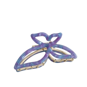 Elegant purple blue marble acetate butterfly hair claw clip with gold metal frame