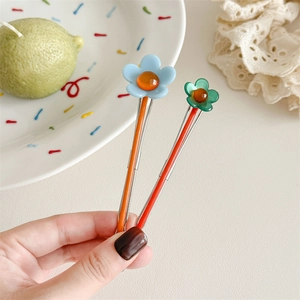 Blumen Haarspangen Set mit Acrylblüten und bunten Metallklemmen für dünnes Haar geeignet