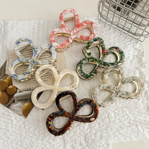 Korean Style Bow Acetate Alloy Hair Claw Clip For Women High End Elegant Marble Pattern Shark Clip Hair Accessories